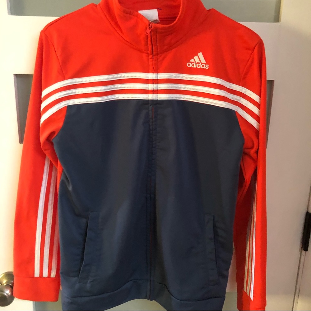 Y2K Adidas Orange & Blue Gray High Collar Striped Warm Up Zip Up Jacket EUC
